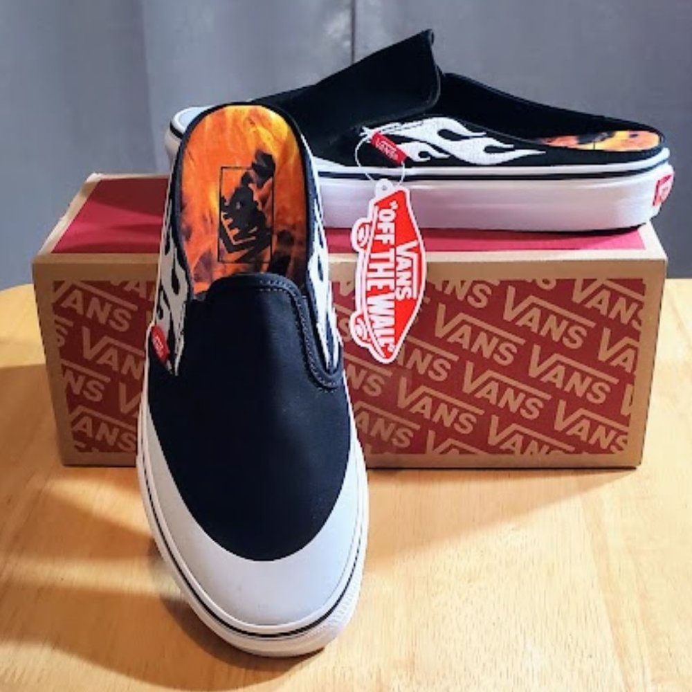 ★Vans ★Classic Slip-On Mule ASAP Worldwide Black Flame White Size M 7 W 8.5